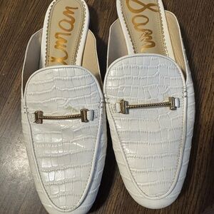 Sam Edelman White Crocodile-Embossed Loafers